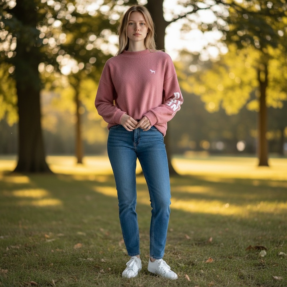 Pink Victoria's Secret Boucle Sweatshirt Mauve Love Pink Graphic Mock Neck M